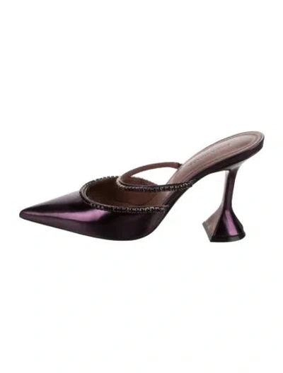 Pre-owned Amina Muaddi Satin Crystal Embellishments Mules In Brown