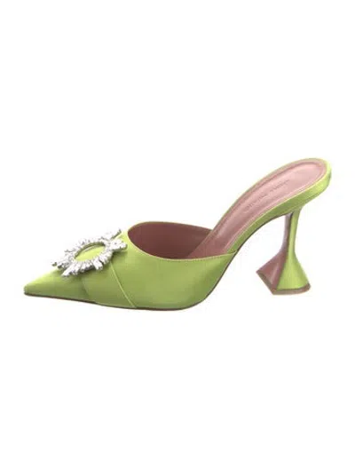 Pre-owned Amina Muaddi Satin Crystal Embellishments Mules In Green