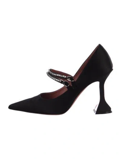 Pre-owned Amina Muaddi Satin Crystal Embellishments Pumps In Black