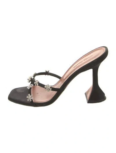 Pre-owned Amina Muaddi Satin Crystal Embellishments Slides In Black