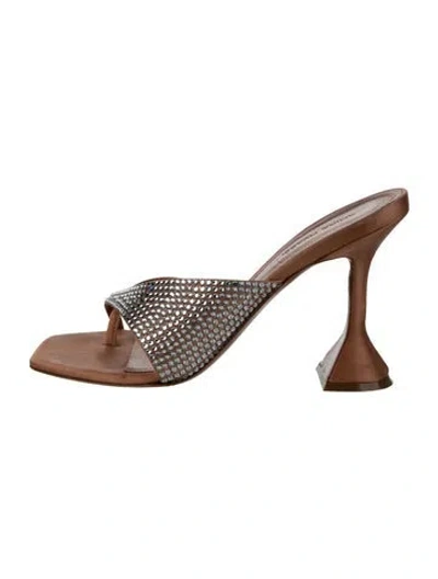 Pre-owned Amina Muaddi Satin Crystal Embellishments Slides In Neutral