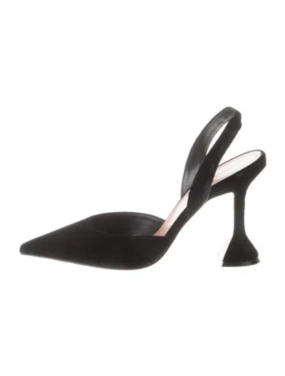 Pre-owned Amina Muaddi Satin Crystal Embellishments Slingback Pumps In Black