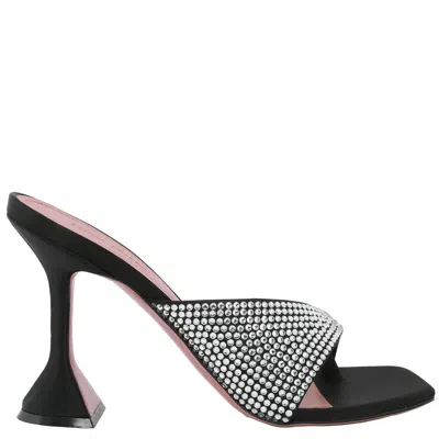 Amina Muaddi Satin Crystals Shiona Slippers In Black