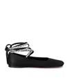 Amina Muaddi Black Ane Lace Up Ballerina Flats