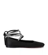 Amina Muaddi Black Ane Lace Up Ballerina Flats In Multi