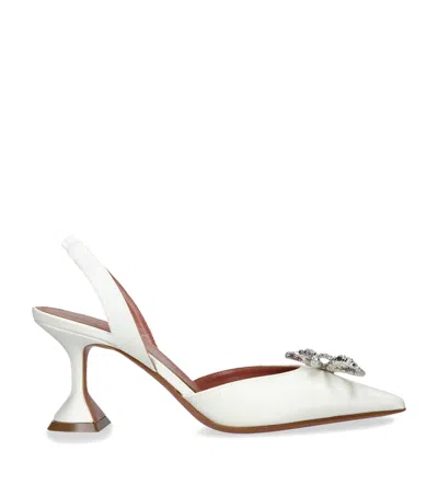 Amina Muaddi Satin Embellished Rosie Slingback Pumps 70 In White