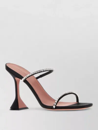 Amina Muaddi Satin Gilda Mules Embellished Straps Open Toe In Black