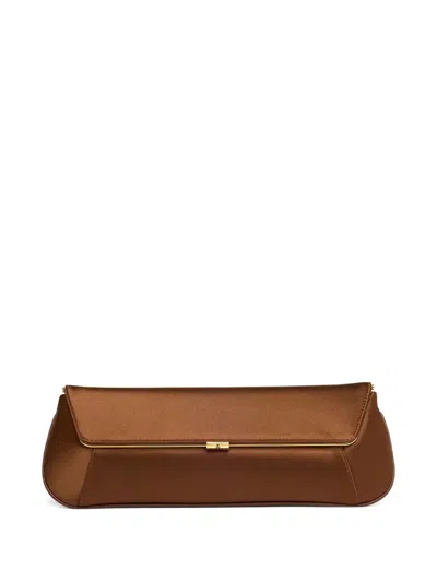Amina Muaddi Satin Gold-tone Clasp Clutch Bag In Brown