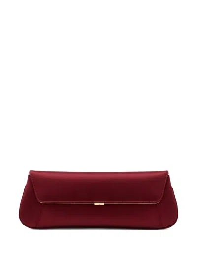 Amina Muaddi Satin Logo Clutch Bag In Red