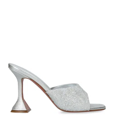Amina Muaddi Satin Lupita Crystal Dust Heeled Mules 95 In Silver