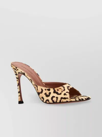 Amina Muaddi Satin Mules Imprimés À Bout Ouvert In Brown