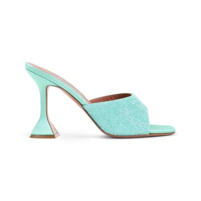 Amina Muaddi Satin Open-toe Sandals With Crystal Embellishments In Green