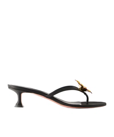 Amina Muaddi 45 Vittoria Satin Thong Sandals In Black