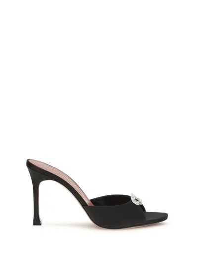 Amina Muaddi Satin With Crystal Embellishment Mule Sandals In Black