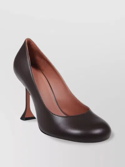 Amina Muaddi Sculptural Heel Leather Round Toe Pumps In Black