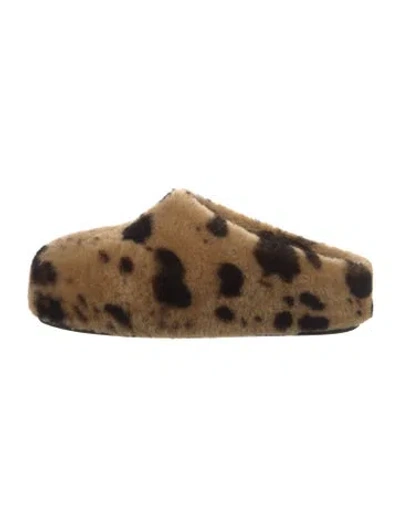Pre-owned Amina Muaddi Shearling Animal Print Mules In Brown