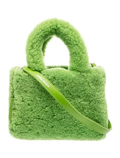 Pre-owned Amina Muaddi Shearling Top Handle Bag In Green