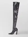 Amina Muaddi Shiny Over-the-knee Pointed Toe Boots In Black
