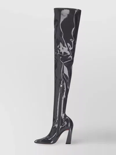 Amina Muaddi Shiny Over-the-knee Pointed Toe Boots In Black