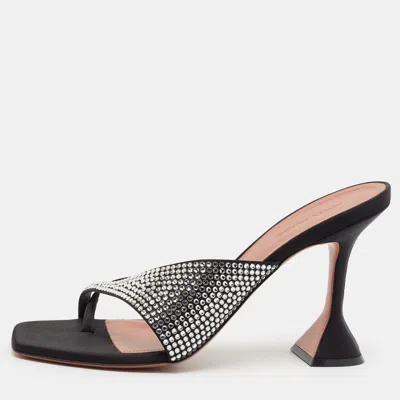 Pre-owned Amina Muaddi Shiona 95 Size 39.5 Black Satin Slide Sandals