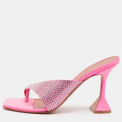 Pre-owned Amina Muaddi Shiona 95 Size 39.5 Pink Satin Slide Sandals