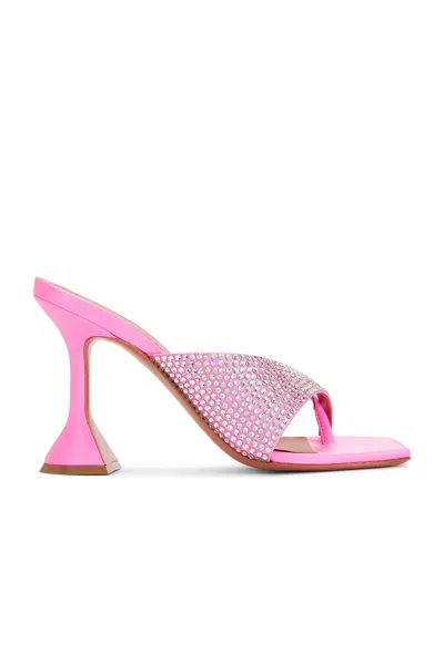 Amina Muaddi Shiona 95 Slipper In Fluo Pink & White Crystals