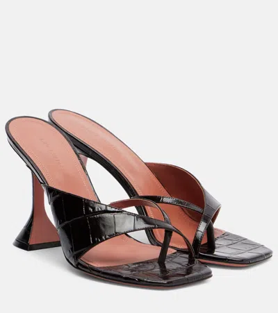 Amina Muaddi Shiona Croc-effect Leather Mules In Black