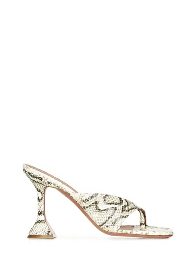 Amina Muaddi Natural Snake-embossed Beige Thong Sandals In Multi