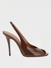 Amina Muaddi Open-toe Brown Patent Leather Stiletto Pumps In ココア