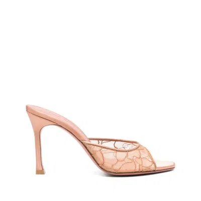 Amina Muaddi Alexa Satin And Corded-lace Sandals In Beige