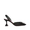 Amina Muaddi Pointed Toe Embellished Heel Sandals In Black