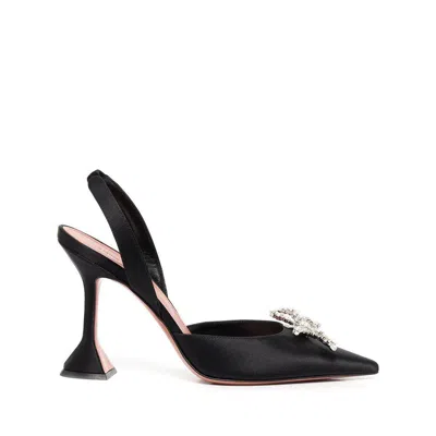Amina Muaddi Womens Black Rosie Crystal-embellished Leather Sling-back Courts