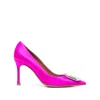Amina Muaddi Fuchsia Satin Camelia Pumps In Pink