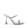 Amina Muaddi Metallic Leather Slippers With Crystal Embellishments In Silver