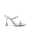 Amina Muaddi Metallic Leather Slippers With Crystal Embellishments In Silver