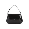 Amina Muaddi Leather Handbag With Curved Base And Reptile Motif Embossing In Black