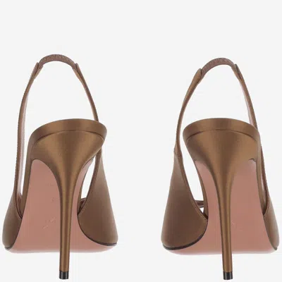 Amina Muaddi Silk Slingback Heel In Brown