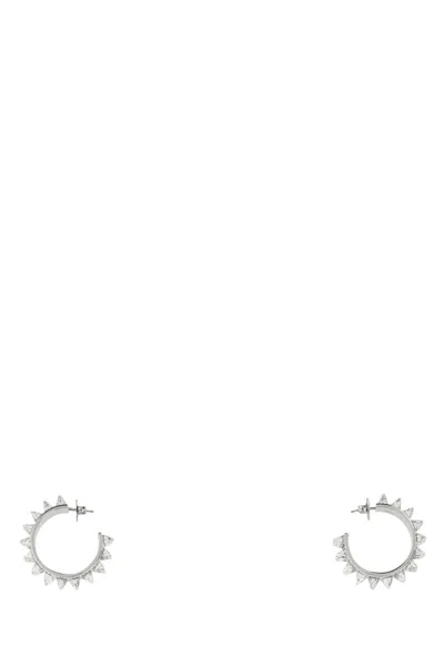 Amina Muaddi Embellished Metal Big Karma Hoop Earrings In Silver