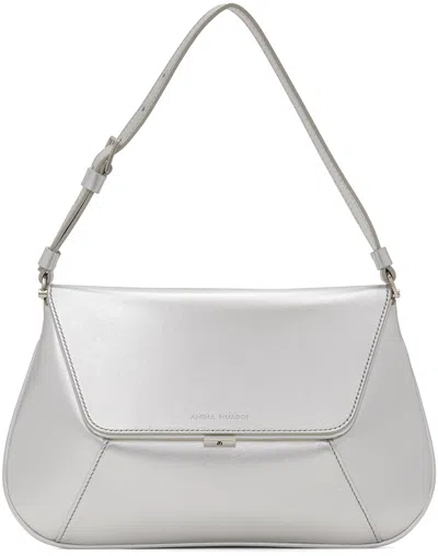 Amina Muaddi Ami Metallic Nappa Leather Shoulder Bag In Silver