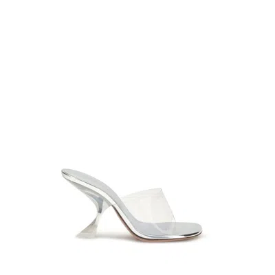 Amina Muaddi Silver Calf Leather Bos Taurus Stiletto Heel Women's Sandals In Animal Print