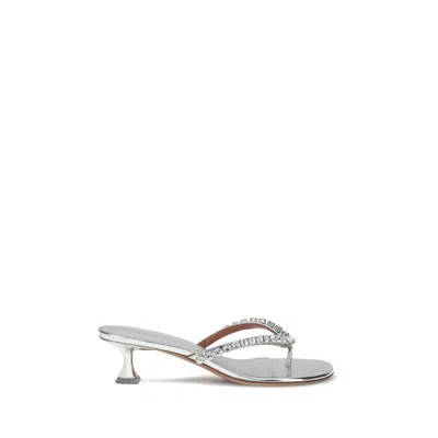 AMINA MUADDI AMINA MUADDI SILVER CALF LEATHER BOS TAURUS STILETTO HEEL WOMEN'S SANDALS