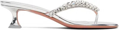 Amina Muaddi Silver Gigi Thong Heeled Sandals