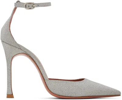 Amina Muaddi Silver Kim Pump Heels In Silver Miniglitter