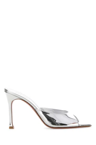 Amina Muaddi Silver Leather Alexa Mules