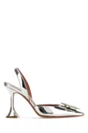 Amina Muaddi Rosie Sling 95 Dark Grey Mirror Patent Pumps