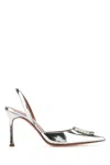 AMINA MUADDI SILVER LEATHER CAMELIA PUMPS