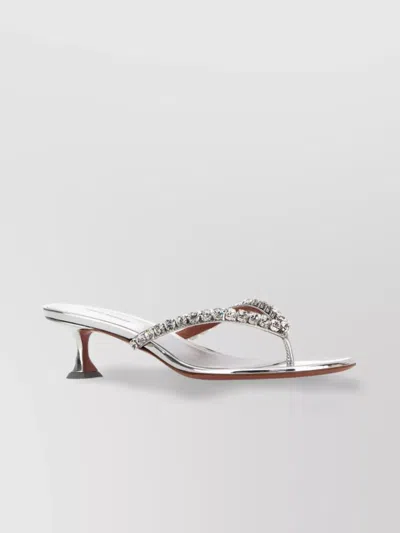 Amina Muaddi Silver Leather Gigi Thong Mules