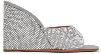 Amina Muaddi Lupita Crystal-embellished Wedge Mules In Silver