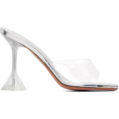 Amina Muaddi Silver Lupita Glass Slipper 95 Heeled Sandals In Transparent