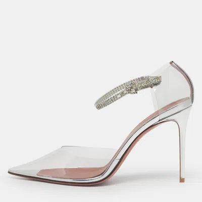 Amina Muaddi Silver Patent Leather And Pvc Ursina Pumps In Multi